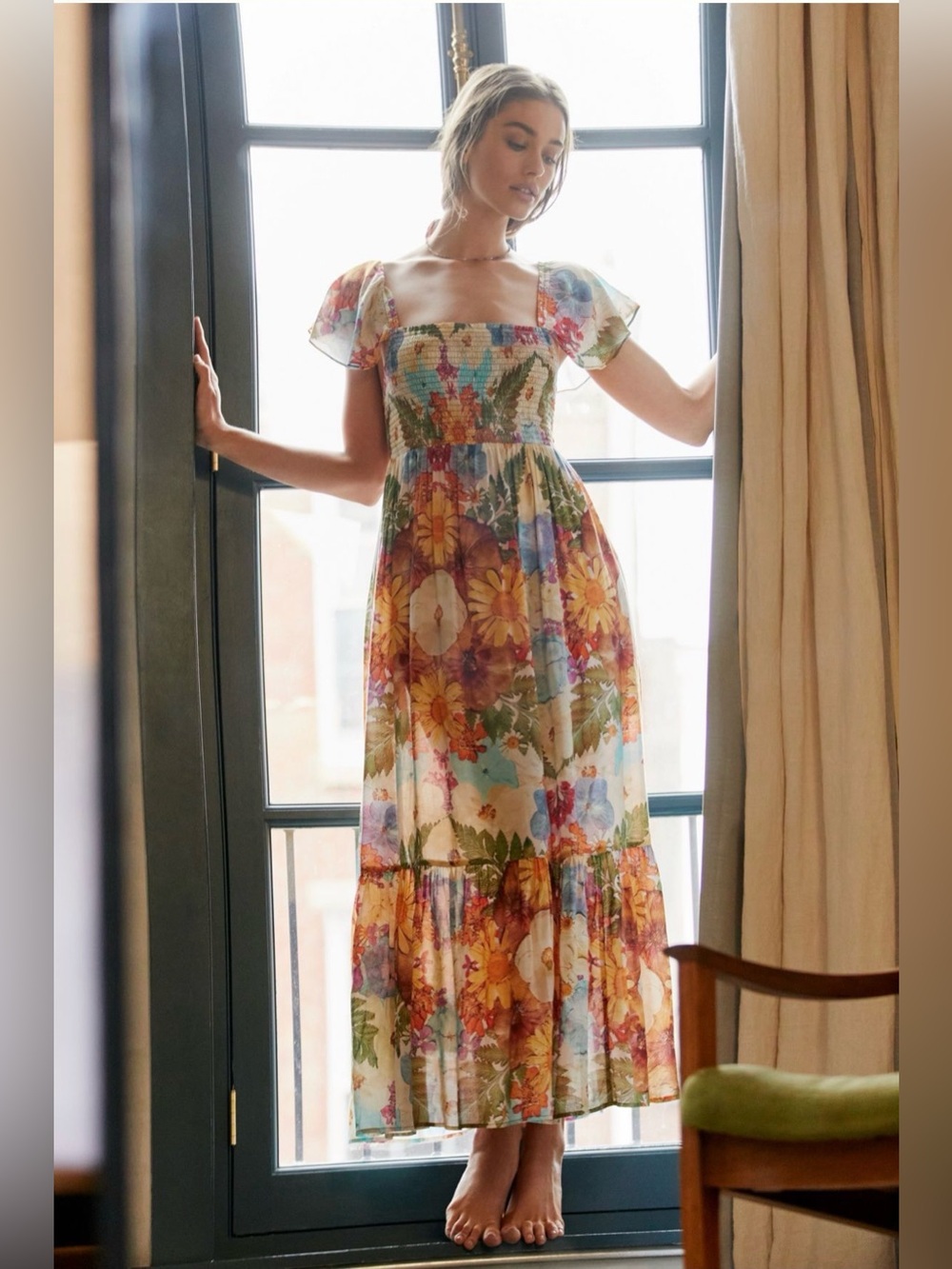 Anthropologie Moxy Collective Smocked Floral Sleep Dress